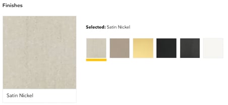 Essential finishes 7 squares, one larger than the others, with different colors on them for hardware finishes.
