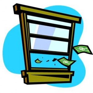 Money flying out old window