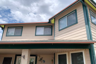 Soffit and Fascia A picture of a house with the trim and underside of the roof is highlighted red and yellow to represent the soffit and the fascia.